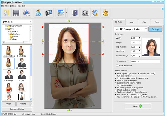 ID photo software: automatic photo crop